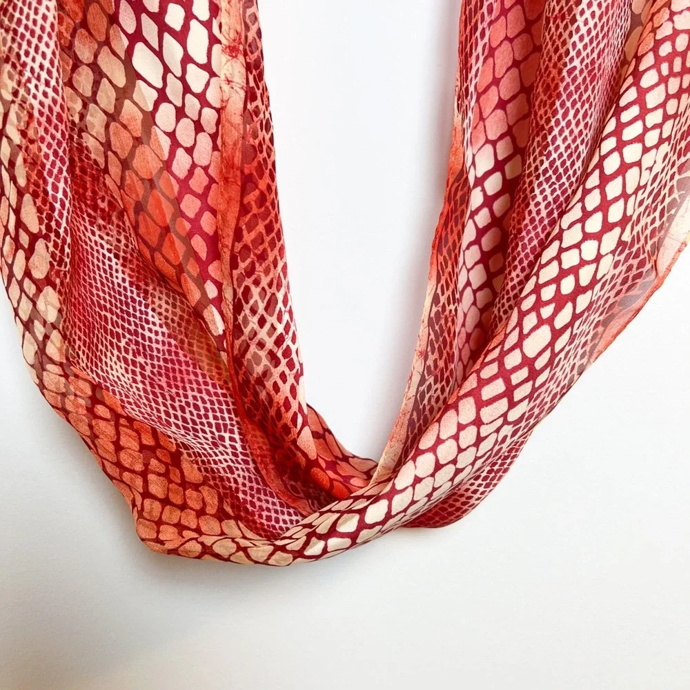 Red‎ Orange Snakeskin Print Scarf 100% Silk Lightweight Neck Scarf Women 52
